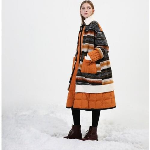 IRINAY037 2020 Original Design New Arrival casual oversized winter coat long striped wool patchwork white duck down jacket women