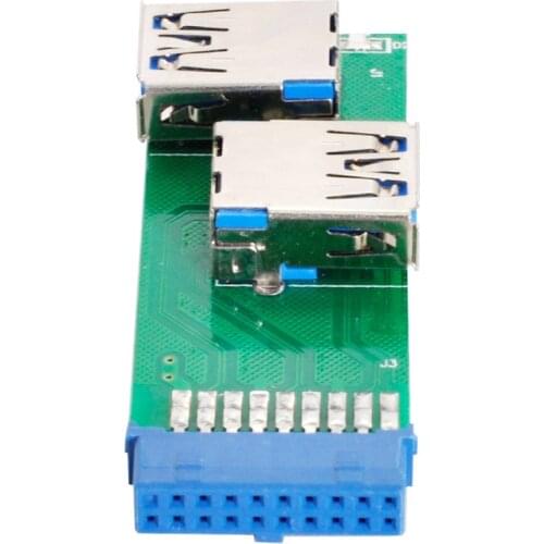 Jimier Dual Side USB 3.0 Type A Female to 20 Pin 19 Pin Motherboard Box Header Slot Adapter PCBA with LED