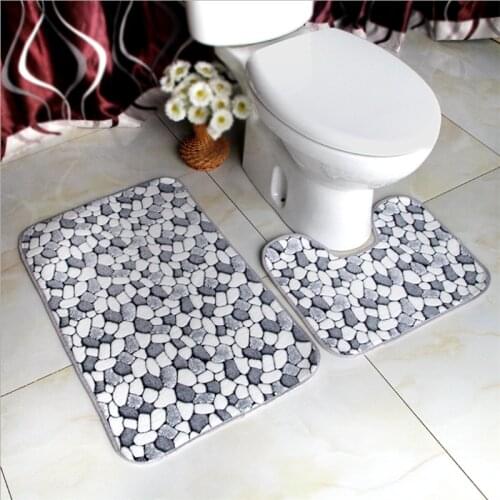 Coral Velvet Pebble Bathroom Toilet Two-piece Carpet Household Non-slip Absorbent Pads Comfortable Bedroom Bathroom Floor Mats