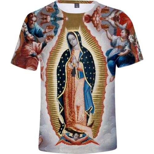 Summer Mens Tops Our Lady Of Guadalupe Virgin Mary Mexican t-shirt Women 3D personality High Quality kids short sleeve tshirt