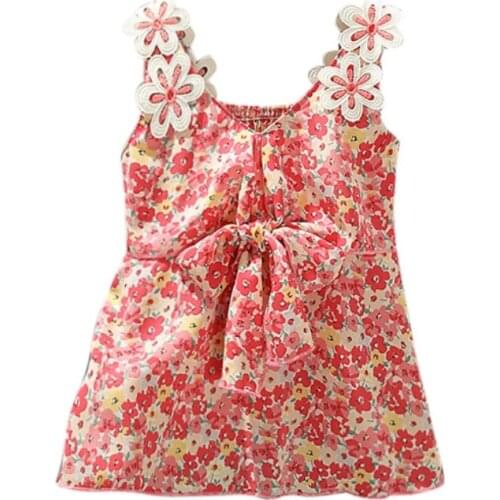 Baby Girls Derss Summer Casual Children Kids Clothes CVintage Floral Bow Strap Newborn Infant Chiffon Sundress Girl Dresses