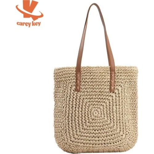CAREY KEY Fashion Straw Bag Woman Handmade Woven Shoulder Rattan Bag Bohemian Summer Vacation Casual Tote Handbags