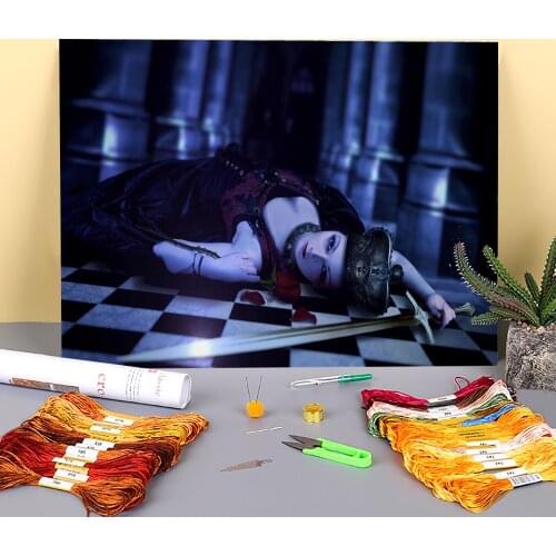 Woman Girl Printed Canvas 11CT Cross Stitch Set Embroidery DMC Threads work Craft Handmade Handiwork Wholesale Package