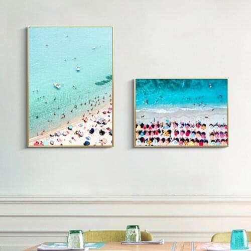 Aerial Beach Photography Print Wall Art Posters Umbrella Seaside Landscape Canvas Painting Teal Pictures Home Wall Decor