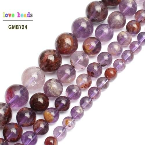 Natural Purple Ghost Quartz Round Loose Beads for Jewelry Making 15inche/strand Diy Bracelet Necklace