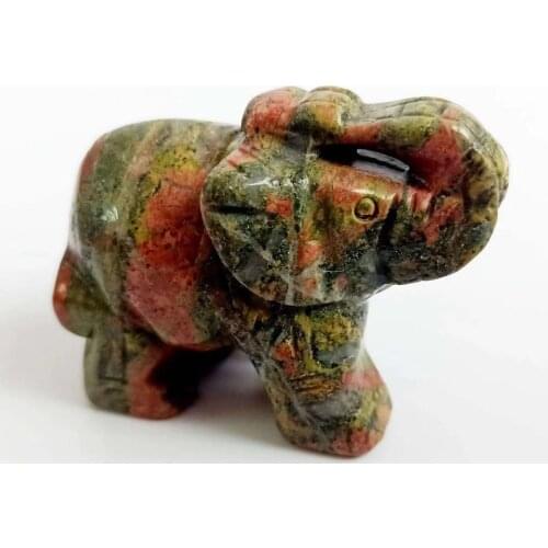 MOKAGY Natural Green Epidote Elephant Crystal Carved Jade Animals Gifts 2 inch 1pc