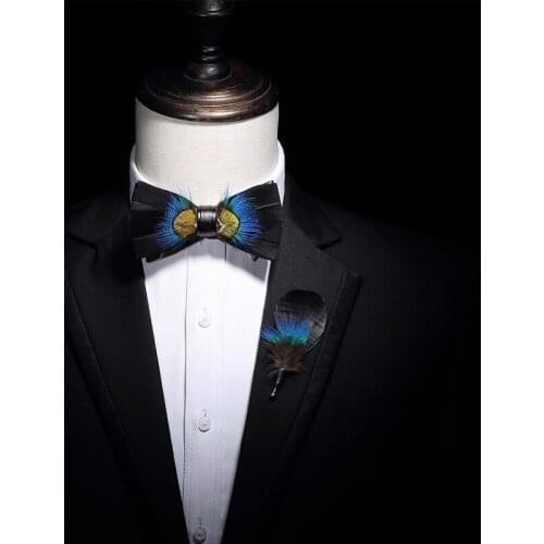 New Free Shipping fashion mens male Natural feather handmade personality Western European groom ceremonial wedding bow tie set