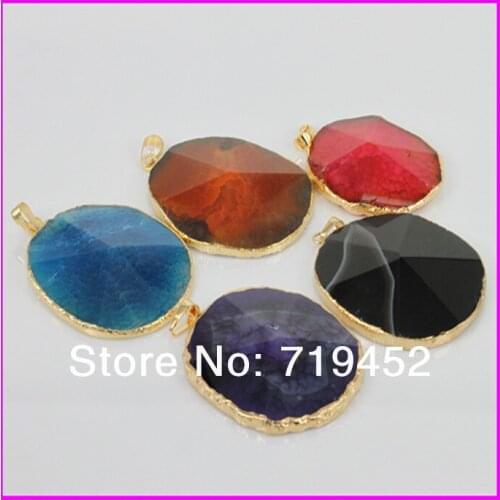 New arrival! 5pcs Unique Gold finished Drusy Quartz glass Stone ,Freedom shape natural mixed color Stone Druzy jewelry pendant