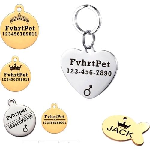 Pet Cat Id Tags For Collars Accessories Free Engraving Puppy Kitten Name Pets ID Dog Tags Collars Stainless steel Message Tag