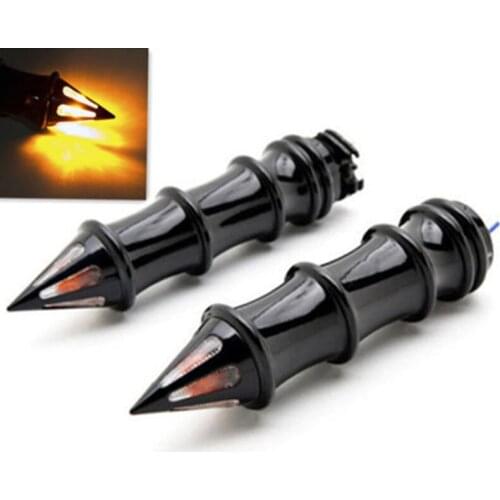 Pair Spike 1" Handlebar Hand Grips w/ Turn Signal Lights Indicator Motorbike For Kawasaki Vulcan Suzuki Marauder Honda