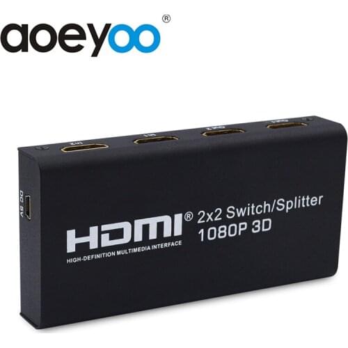 AOEYOO HDMI 2X2 Switch Splitter 1080P 2 Input 2 Output HDMI Switch Switcher Converter Support 4k for PS4 PC to HDTV