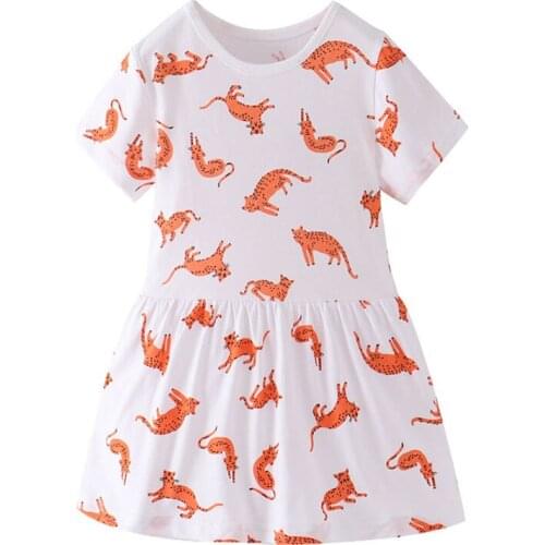 Funnygame Princess Girls Dresses 2020 Summer New Childrens Wear Girls Sweet Animals Print Cotton Short Sleeve Dress