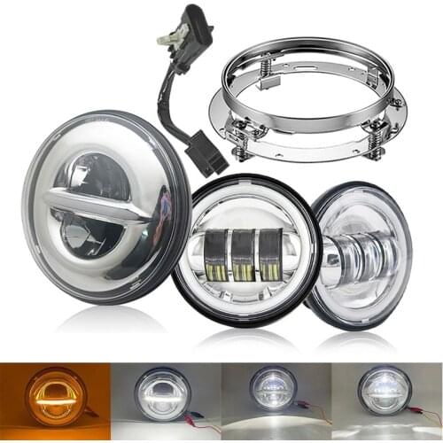 For H-arley complete Set 7 inch LED Headlight moto DOT 4.5 inch Fog Light , Bracket Harness For H-arley Davidson Touring Road Ki