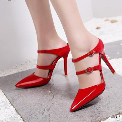 PXELENA 6 Candy Color Chic Outside Women Summer Slippers Stiletto High Heels Patent Leather Party Date Dress Slides Ladies Shoes