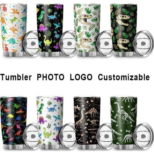 600ML Stainless Steel Water Cup Dinosaur Pattern Car Cup Tea Cup Double Vacuum Insulated Cup Milk Mug Camping Kitchen Supplies