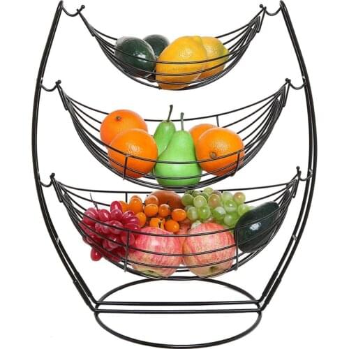 3 Tier Black Triple Hammock Fruit/Vegetables/Produce Metal Basket Rack Display Stand