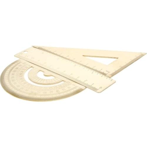 Utoolmart 1pcs High Quality Straightedge Caliper Brass Triangle Ruler Retro Semicircle Protractor Small Copper Rulers Hot Tools