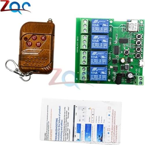 Sonoff WiFi Switch 433Mhz 4 Channel AC 85-220V WiFi Switch Timer Relay Module RF with 433MHz Remote Controller for Smart Home