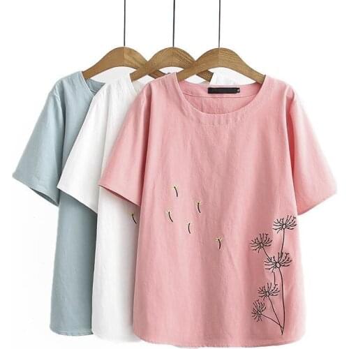2021 Summer Womens T Shirt Loose Cotton Short Sleeve T-shirt Casual Plus Size Embroidered Print Short Sleeve T-shirt 4XL Y987