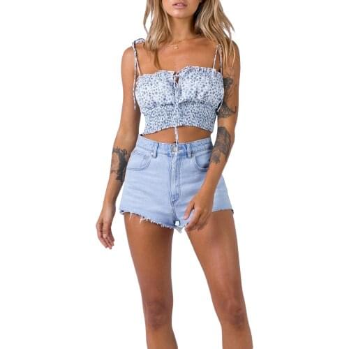 Women Summer Midriff-baring Camisole 90S Girls Floral Printing Front Lace Up Ruched Hem Backless Sleeveless Tops Slim Base Shirt