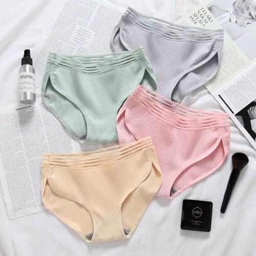 Women Waist Hollow Briefs Cotton Panties Striped Fashion Lingerie Breathable Cozy Underwear Mid-Rise Panties For Women Comfort