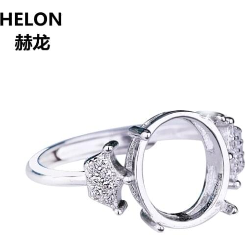 925 Sterling Silver Women Engagement Wedding Ring 9X11mm Oval Cabochon Semi Mount Ring Fit Amber Turquoise Setting Adjustable