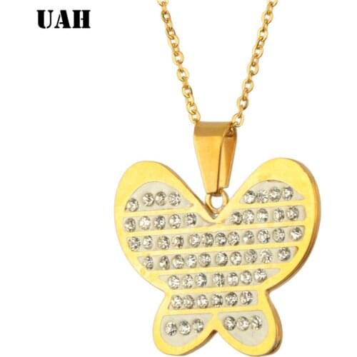 UAH Butterfly Gold-color Zirconia Stainless Steel Pendant Necklaces Clavicle Chains Necklace Fashion Necklace Women Jewelry