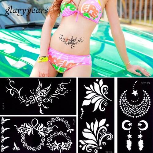 Glaryyears 1 Sheet Hollow Flower Henna Body Paint Tattoo Stencil Temporary DIY Paste Drawing Template Arm Back Finger Art Makeup