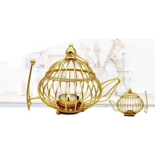 1PC Morden Lantern Shape Metal Hollow Out Kettle Candle Holder Articles Candlestick Hanging Lantern Home Decor Gifts MK022