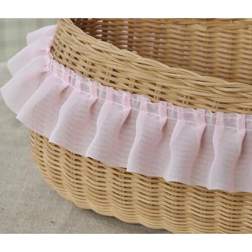 1Yard 91cm Lace Fabric Voile Chiffon Material Pleated Trim Green White Pink Lace Ribbon 5cm Collar Sewing Applique dentelle KQ49