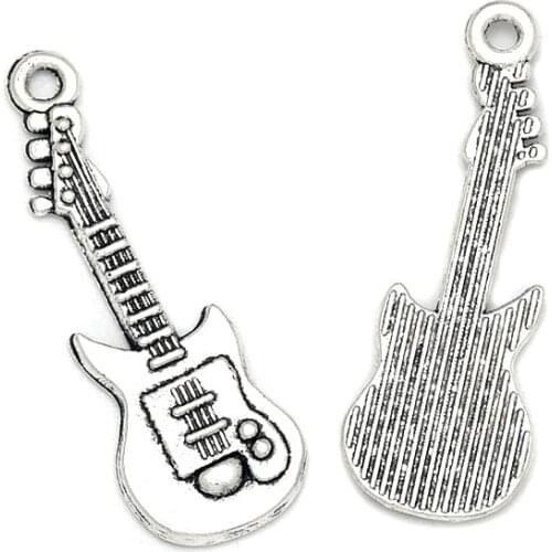 10pcs/lots 31.2*10.7mm Antique Silver Color Guitar Charms Pendant For Jewelry Making DIY Jewelry Findings