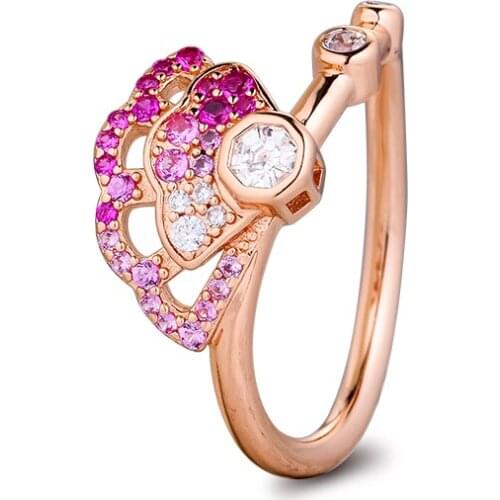 100% 925 Sterling Silver Rings for Women Pink Fan Crtstal Ring Silver Fashion Jewelry Wedding Party Gift 2020 New