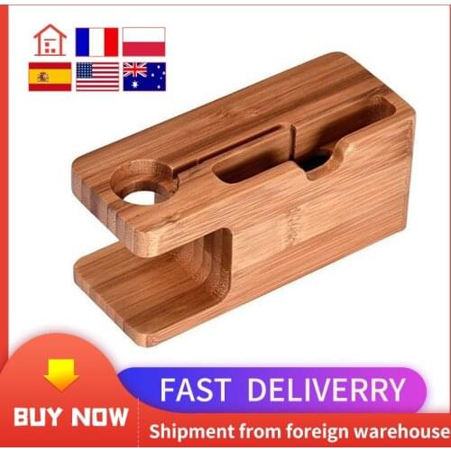 2-in-1 Real Bamboo wood Desktop Stand for iPad Tablet Bracket Docking Holder Charger for iPhone Charging Dock for Apple Watch