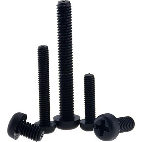 20PCS M4*6 8 10 12 15 20 25 30 Metric Threaded Black Nylon Plastic Phillips Pan Head Cross Round Screw Bolt Length 6mm-30mm M4x6