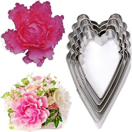 4pcs/lot Heart Peony Flower Stainless Steel Cookie Cutter Mold Sugarcraft Cake Decorating Pastry Baking Mould Baking Tools