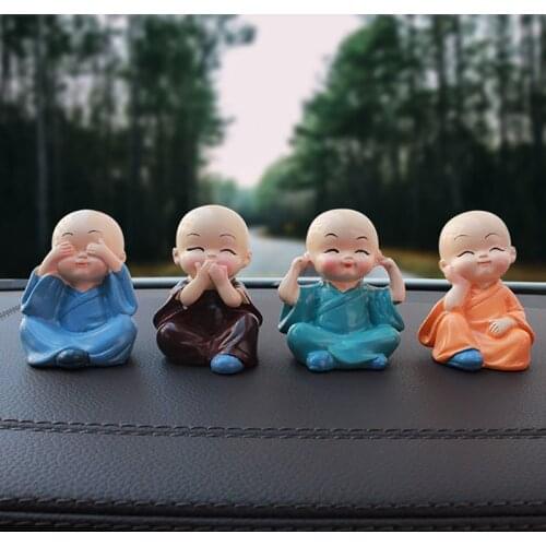 4pcs/lot Funny KongFu Monk Car Dashboard Toys Cute Buddhist Dolls Car Ornaments Interior Accessory Auto Dashboard Decor For Home