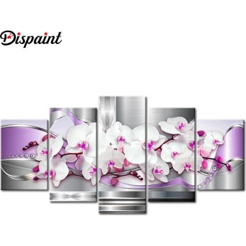 Dispaint 5pcs Full Square/Round Drill 5D DIY Diamond Painting "Flower orchid" Multi-picture Combination Embroidery 5D Decor