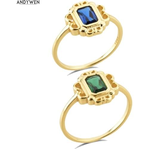 ANDYWEN 100% 925 Sterling Silver Gold Blue Green CZ Ring Zircon Anillo Marcela Iolita Women Rainbow CZ Luxury Jewelry Gift