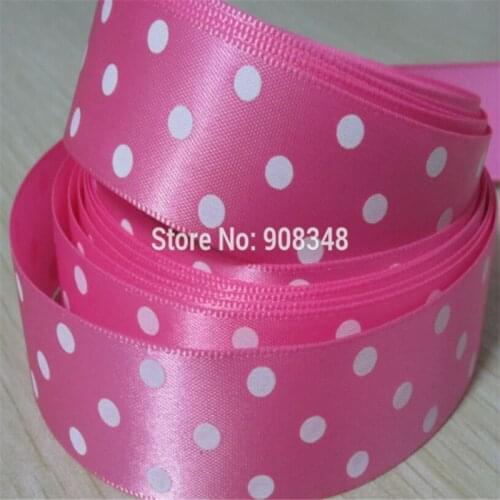 7/8" 22mm 100% polyester #156 hot pink dots printed satin ribbon gift hair bows Ribbons Accessories SDR22