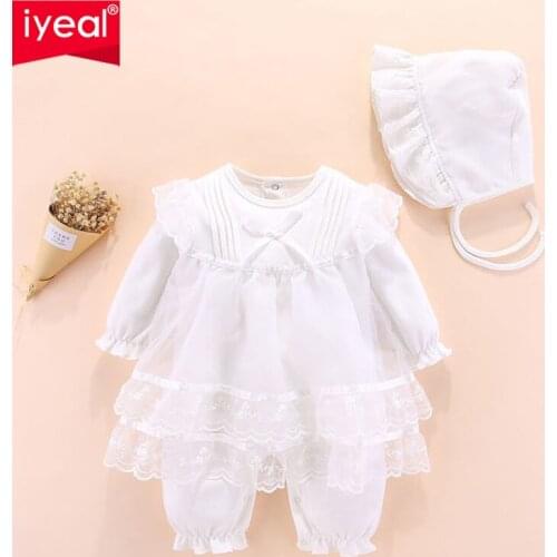 IYEAL Newborn Baby Girl Clothes 0 3 6 months Cotton Long Sleeve Lace Princess Baby Jumpsuit With Hat Outfit Baby Girl Rompers