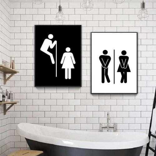 Girl Boy WC Sign Toilet Funny Wall Art Canvas Painting Modern Posters And Prints Wall Pictures For Kids Bathroom Washroom YX214