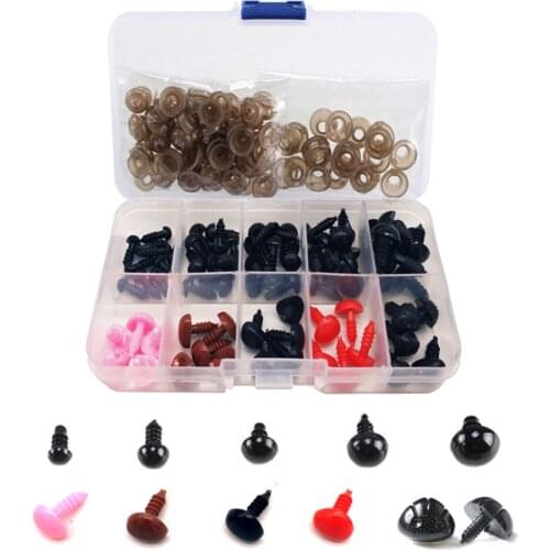 Feltsky 150 Pack - 50pcs 6~12mm Safety Eyes 25pcs 9~12mm Safety Noses 75pcs Washers for Dolls Decys Sewing 4 Colours