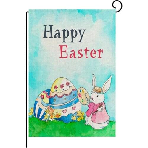 Fuwatacchi Happy Easter Printed Flags Egg Rabbit Photo Flax Party Banners Home DIY Festival Decoration Accessiries Garden Flags