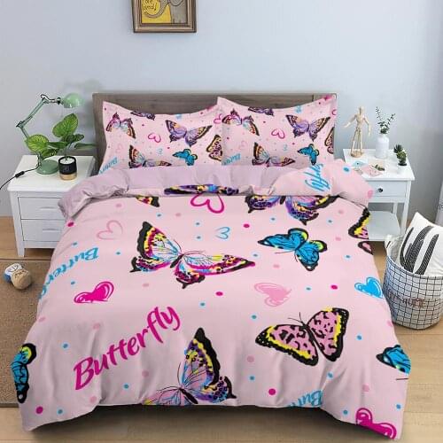 Butterfly Bed Sheets Pillowcases Comforter Bedding Quilt Cover Set 2/3pcs Kid Bed Cover Set Cartoon Duvet Cover Adult Child