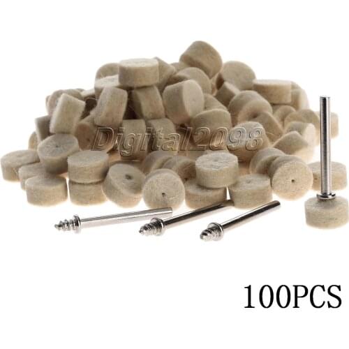 Yetaha 100 pcs 13 mm Felt Wool Polishing Buffing Round Wheels Grinding Pad with 4 pcs Dia 3.2 mm Shanks for DREMEL Rotary Tools