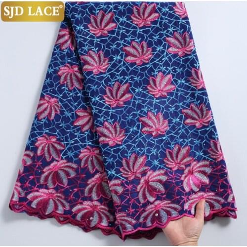 SJD LACE Nigerian African Dry Lace Fabric With Stones Embroidery Swiss Voile Lace In Switzerland For Wedding Party MaterialA2254