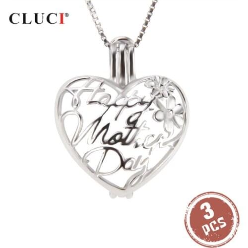 CLUCI 3pcs Silver 925 Heart Shaped Pendant for Women Necklace Making 925 Sterling Silver Pearl Locket Pendant Jewelry SC245SB