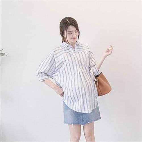 Maternity Summer New Bat Sleeves Tops Pregnant Women Shirt Skirt Loose striped Short sleeve Pregnancy women Long Blouse