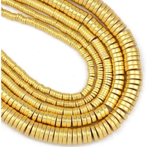 Matte Gold Flat Round COINS Hematite Natural Stone Spacers Loose Beads For Jewelry Making 3/4/6/8mm Diy Bracelets Necklace 15"