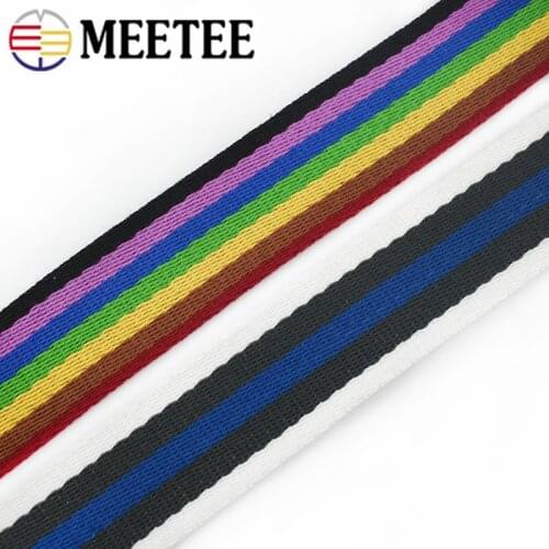 Meetee 5meters 38mm Polyester Cotton Webbing Color Stripe Web Ribbon for Bag Strap Belt TapeDIY Garment Sewing Decor Accessories